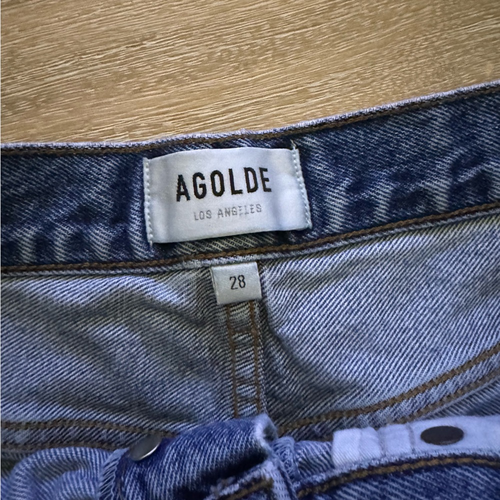 Agolde Parker Blue Jean Shorts Distressed Cut-Off Style - Picture 4 of 5